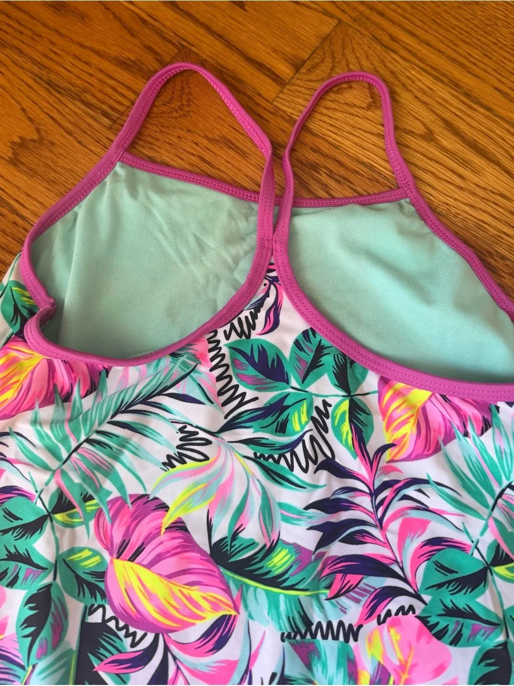 Wonder Nation Girls Sz 18 Tropical Floral One Piece Swimsuit Pink Teal
